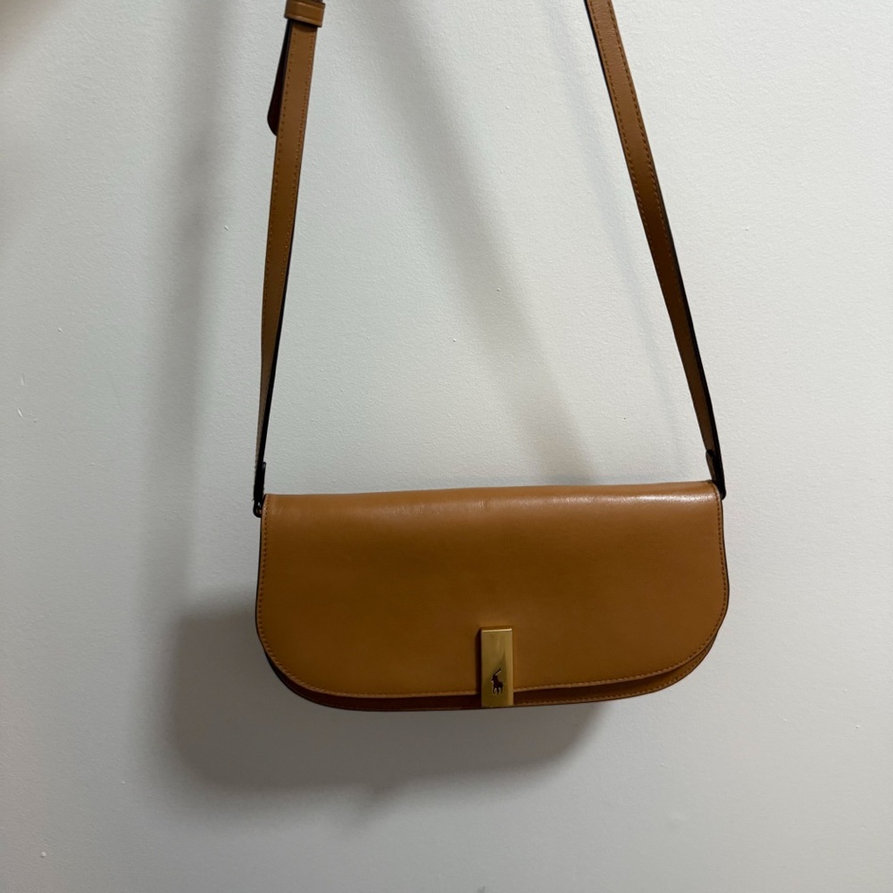 Polo Ralph Lauren Polo ID convertible leather clutch crossbody bag camel brown - Picture 13 of 15